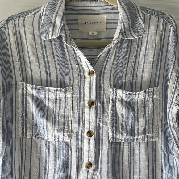 Aeropostale Striped Cropped Long Sleeve Button Down Shirt - Picture 5 of 8